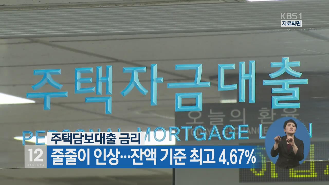 주택담보대출 금리 줄줄이 인상…잔액 기준 최고 4.67%