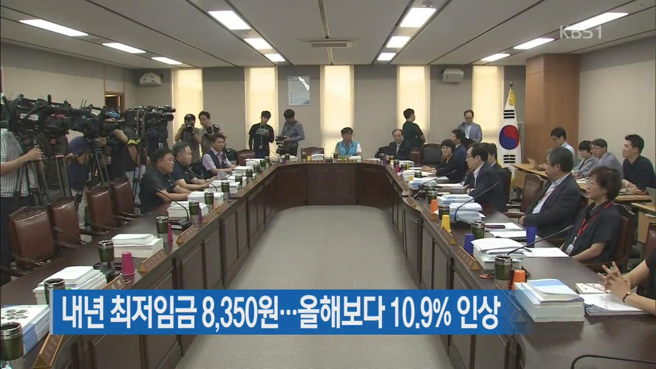 내년 최저임금 8,350원…올해 보다 10.9% 인상