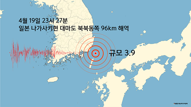 [속보] 부산과 약 50km 떨어진 일본 대마도<br> 먼 해역에서 규모 3.9 지진